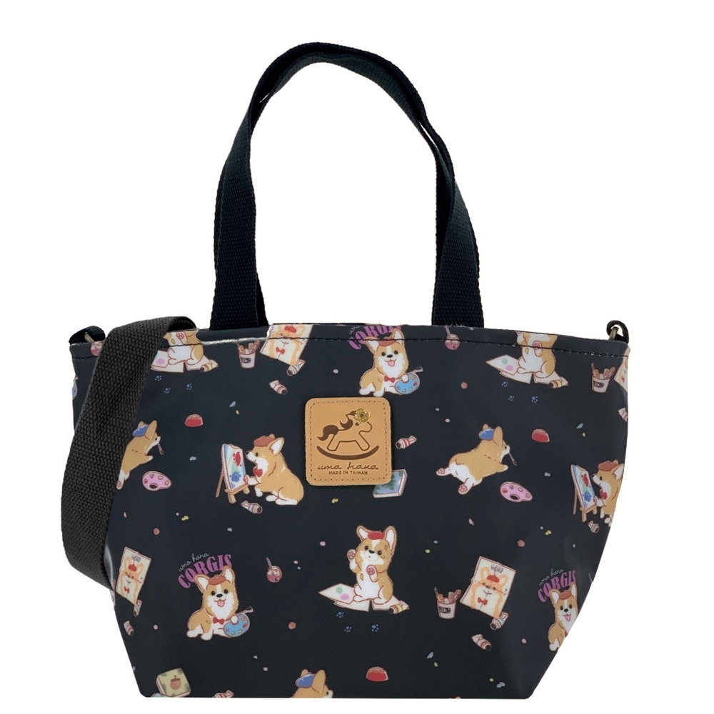 Waterproof Corgi Artist Crossbody Convertible Handbag Mini Travel Tote W/ Strap